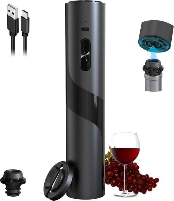 COKUNST Electric Wine Opener with Vacuum Pump, USB Rechargeable Corkscrews Wine Bottles Openers with Foil Cutter, Vacuum Stopper, Cordless Automatic Wine Opener Gift Kit for Wine Lovers Home Kitchen