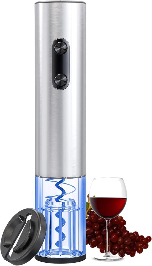 COKUNST Electric Wine Opener, Battery Operated Corkscrews Wine Bottles Openers with Foil Cutter & LED Light, Reusable Automatic Wine Remover Stainless Steel for Wine Lover Home Kitchen Party