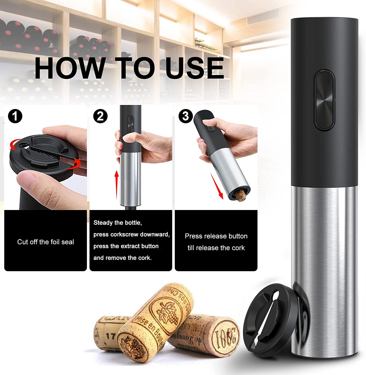 COKUNST Electric Wine Bottle Openers , Reusable Wine Corkscrew Opener ...