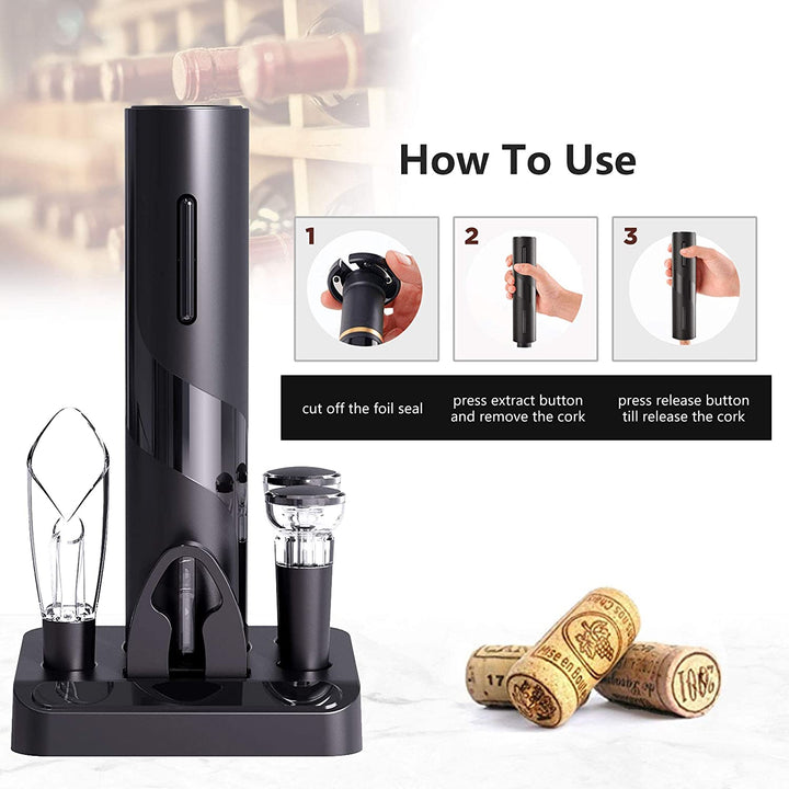 COKUNST Electric Wine Opener, Battery Operated Wine Bottle Openers with  Foil Cutter, One-click Button Reusable Automatic Wine Corkscrew Remover for