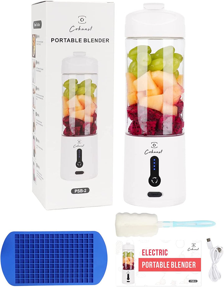 COKUNST Portable Blender for Shakes and Smoothies, 18 Oz Type-C USB  Rechargeable Personal Blender, Powerful Mini Juice Blender with 6 Blades  Ice Tray