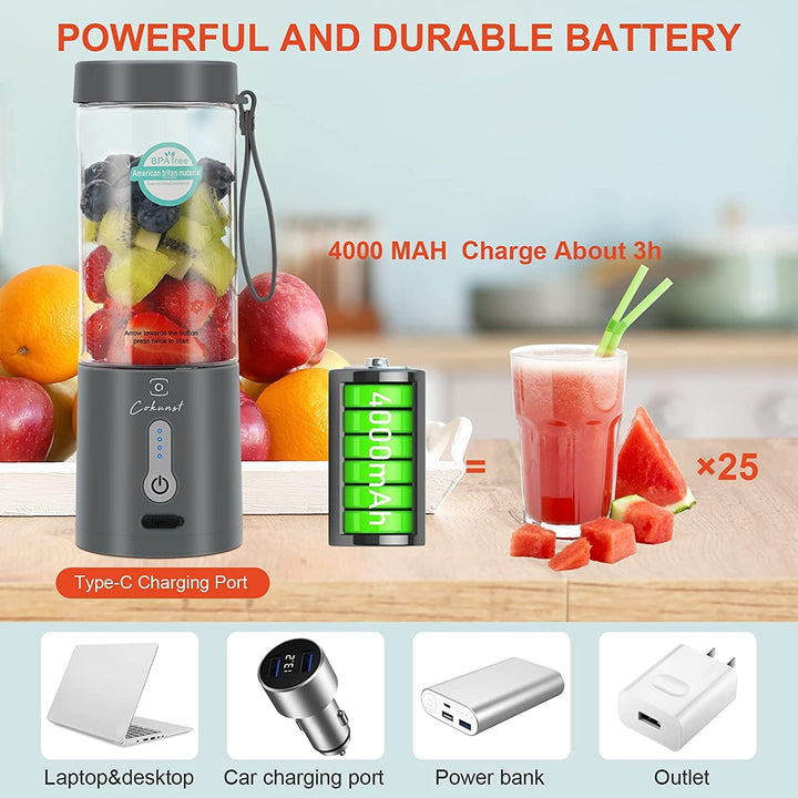 Portable Blender, Powerful, Large Capacity, BPA-Free, USB-C, Black